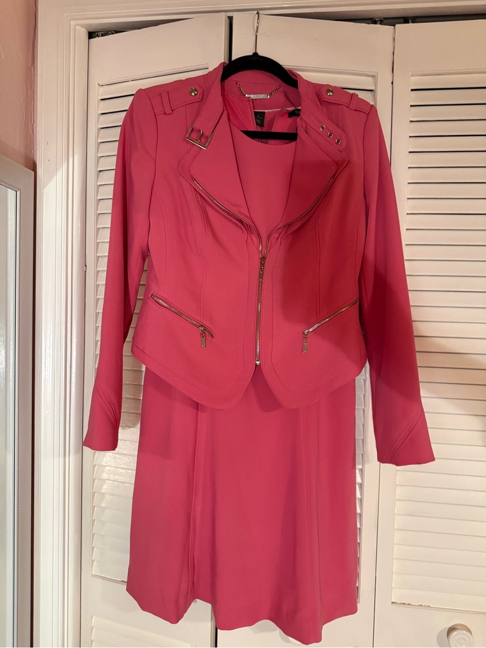 Chic Pink Two-Piece WHBM cute Dress and Zip Jacket Set